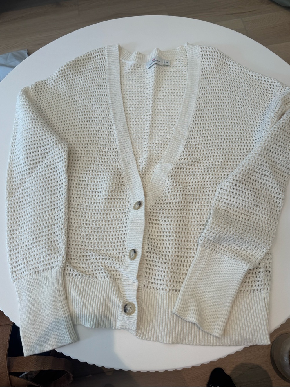 Vineyard Vines Cream Open-Weave Button Cardigan